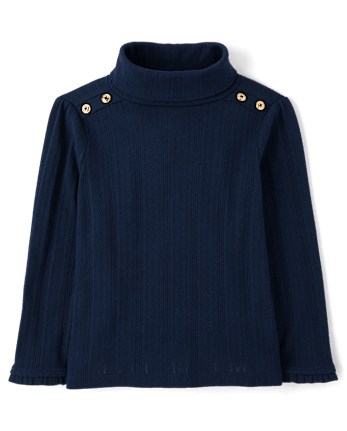 Girls Button Pointelle Turtleneck Top - Little Essentials