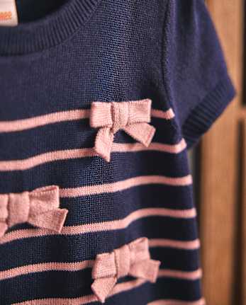 Robe pull rayée à nœud pour fille - Campus Cuties