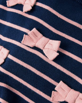 Girls Striped Bow Sweater Dress - Campus Cuties