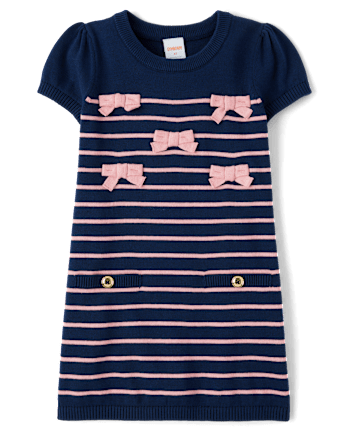 Girls Striped Bow Sweater Dress - Campus Cuties