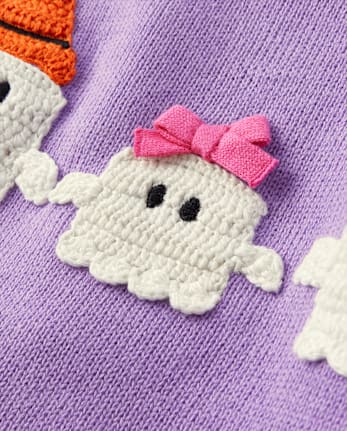Girls Crochet Ghost Ruffle Sweater - Halloween