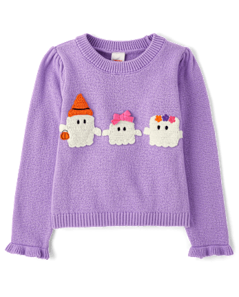 Girls Crochet Ghost Ruffle Sweater - Halloween