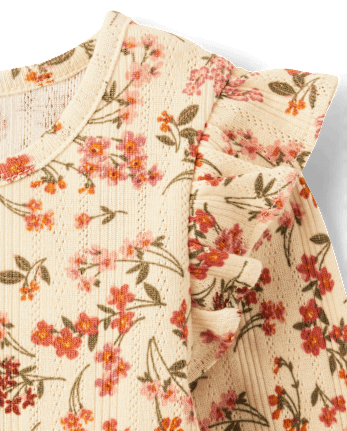 Girls Floral Pointelle Flutter Top - Highland Hills