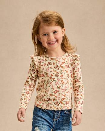 Girls Floral Pointelle Flutter Top - Highland Hills