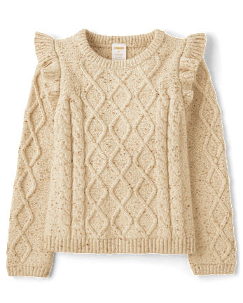 Girls Cable Knit Flutter Sweater - Highland Hills