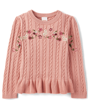Girls Embroidered Floral Peplum Sweater - Highland Hills