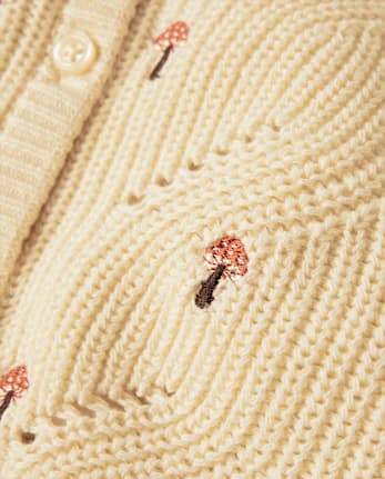 Girls Embroidered Mushroom Ruffle Cardigan - Fall Celebrations
