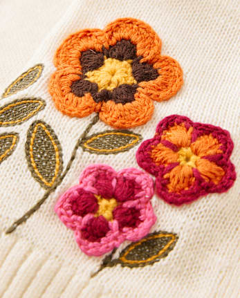 Girls Crochet Floral Cardigan - Fall Celebrations