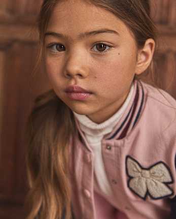 Girls Embroidered Bow Varsity Jacket - Campus Cuties