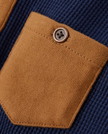 Boys Colorblock Thermal Henley Top - Little Essentials