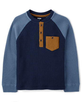 Boys Colorblock Thermal Henley Top - Little Essentials