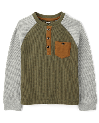 Boys Colorblock Thermal Henley Top - Little Essentials