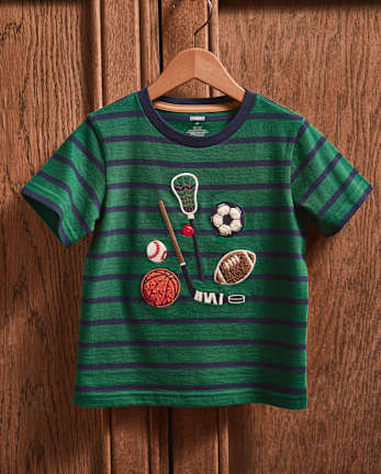 Boys Striped Embroidered Sports Top - Campus Cuties