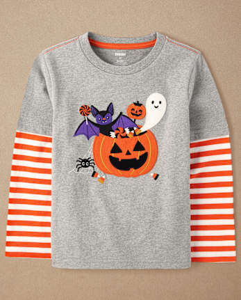 Boys Embroidered Halloween Layered Top - Halloween