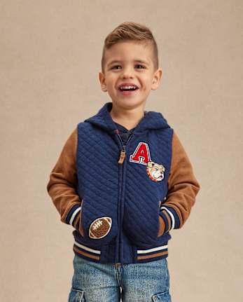Kids Embroidered Varsity Zip Up Hoodie - Campus Cuties