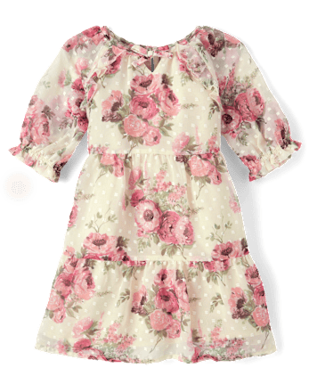 Girls Floral Clip Dot Tiered Dress - Highland Hills
