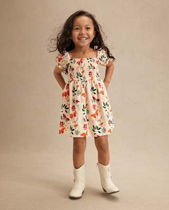 Girls Butterfly Flannel Smocked Dress - Fall Celebrations