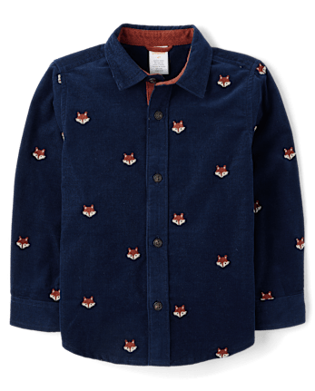 Boys Embroidered Fox Corduroy Button Up Shirt - Highland Hills