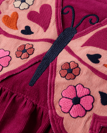 Pull en velours côtelé à motif papillon appliqué pour fille - Célébrations d'automne