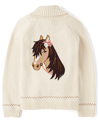 Girls Embroidered Horse Shawl Cardigan - Highland Hills