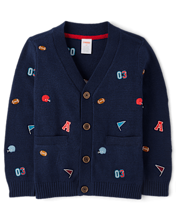 Boys Embroidered Varsity Cardigan - Campus Cuties