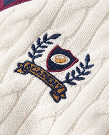 Kids Cable Knit Varsity Sweater - Campus Cuties