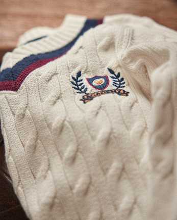 Kids Cable Knit Varsity Sweater - Campus Cuties