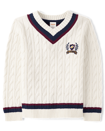 Kids Cable Knit Varsity Sweater - Campus Cuties