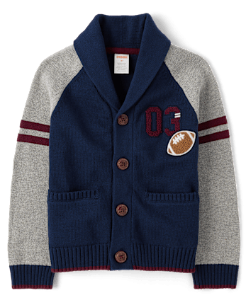 Boys Embroidered Varsity Cardigan - Campus Cuties