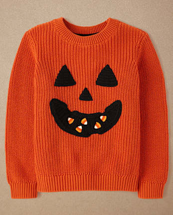 Boys Embroidered Jack-O-Lantern Sweater - Halloween