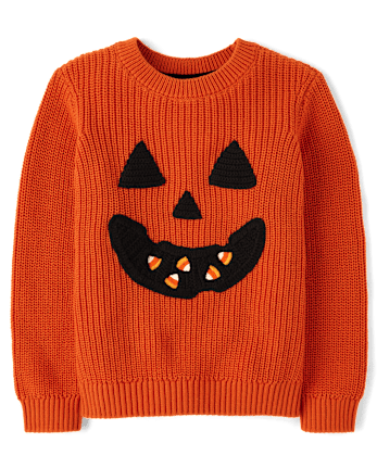 Boys Embroidered Jack-O-Lantern Sweater - Halloween