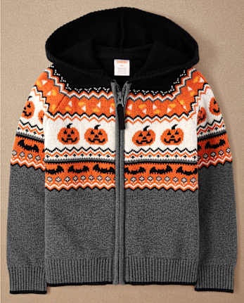Boys Halloween Fairisle Fleece Zip Up Hoodie - Halloween