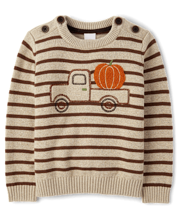 Boys Striped Embroidered Truck Sweater - Fall Celebrations