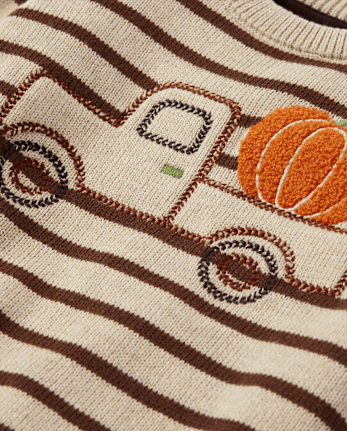 Boys Striped Embroidered Truck Sweater - Fall Celebrations