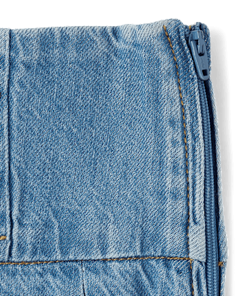 Girls Pleated Button Denim Skort - Campus Cuties