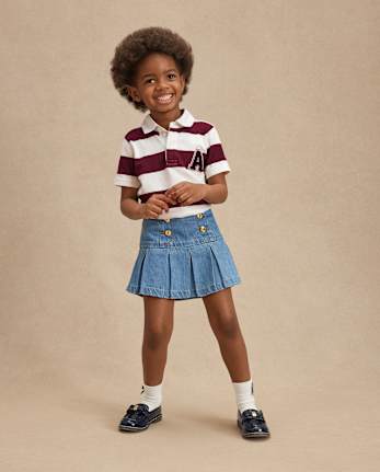 Jupe-short en jean plissée à boutons pour fille - Campus Cuties