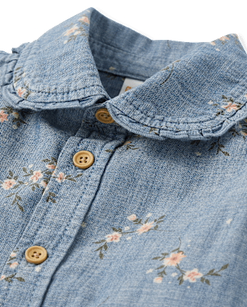 Girls Floral Chambray Button Up Shirt - Highland Hills