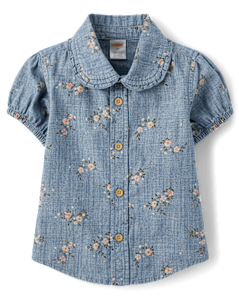 Girls Floral Chambray Button Up Shirt - Highland Hills