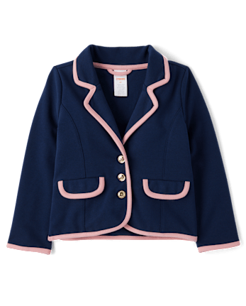 Girls Contrast Trim Ponte Blazer - Campus Cuties
