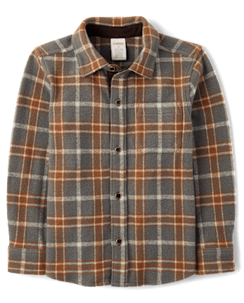 Boys Plaid Jacquard Button Up Shirt - Highland Hills