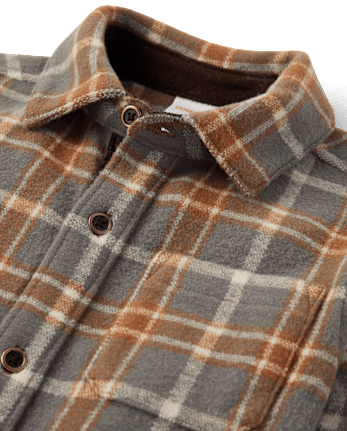 Boys Plaid Jacquard Button Up Shirt - Highland Hills