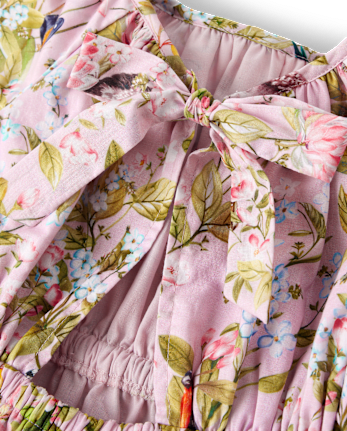 Girls Floral Animal Tie Back Dress - Magical Meadows