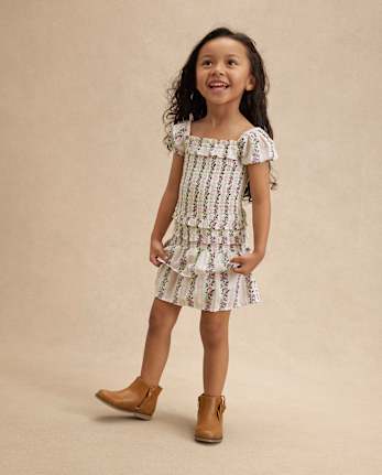 Robe à volants et smocks fleuris pour fille - Magical Meadows