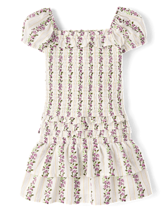 Girls Floral Smocked Ruffle Dress - Magical Meadows
