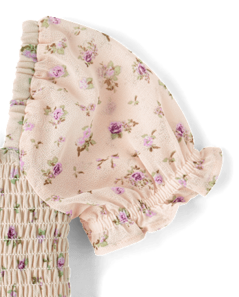 Girls Floral Smocked Chiffon Hanky Hem Dress - Magical Meadows