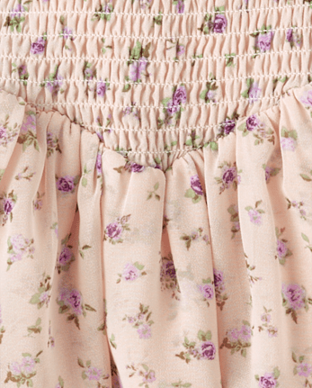 Girls Floral Smocked Chiffon Hanky Hem Dress - Magical Meadows