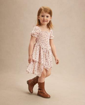 Robe en mousseline à smocks et ourlet mouchoir pour fille - Magical Meadows