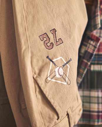 Kids Embroidered Varsity Relaxed Chino Pants - Campus Cuties