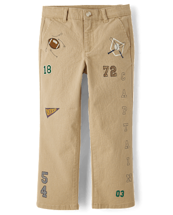 Kids Embroidered Varsity Relaxed Chino Pants - Campus Cuties