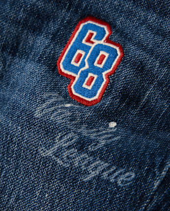 Kids Embroidered Varsity Relaxed Jeans - Campus Cuties